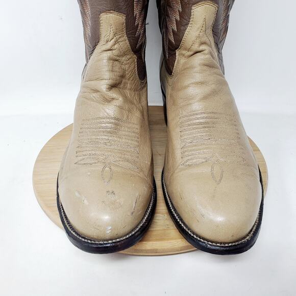 Sanders Boots Men 9.5 E WIDE Two Tone Brown Leather Retro Cowboy Western Vintage - Picture 5 of 16
